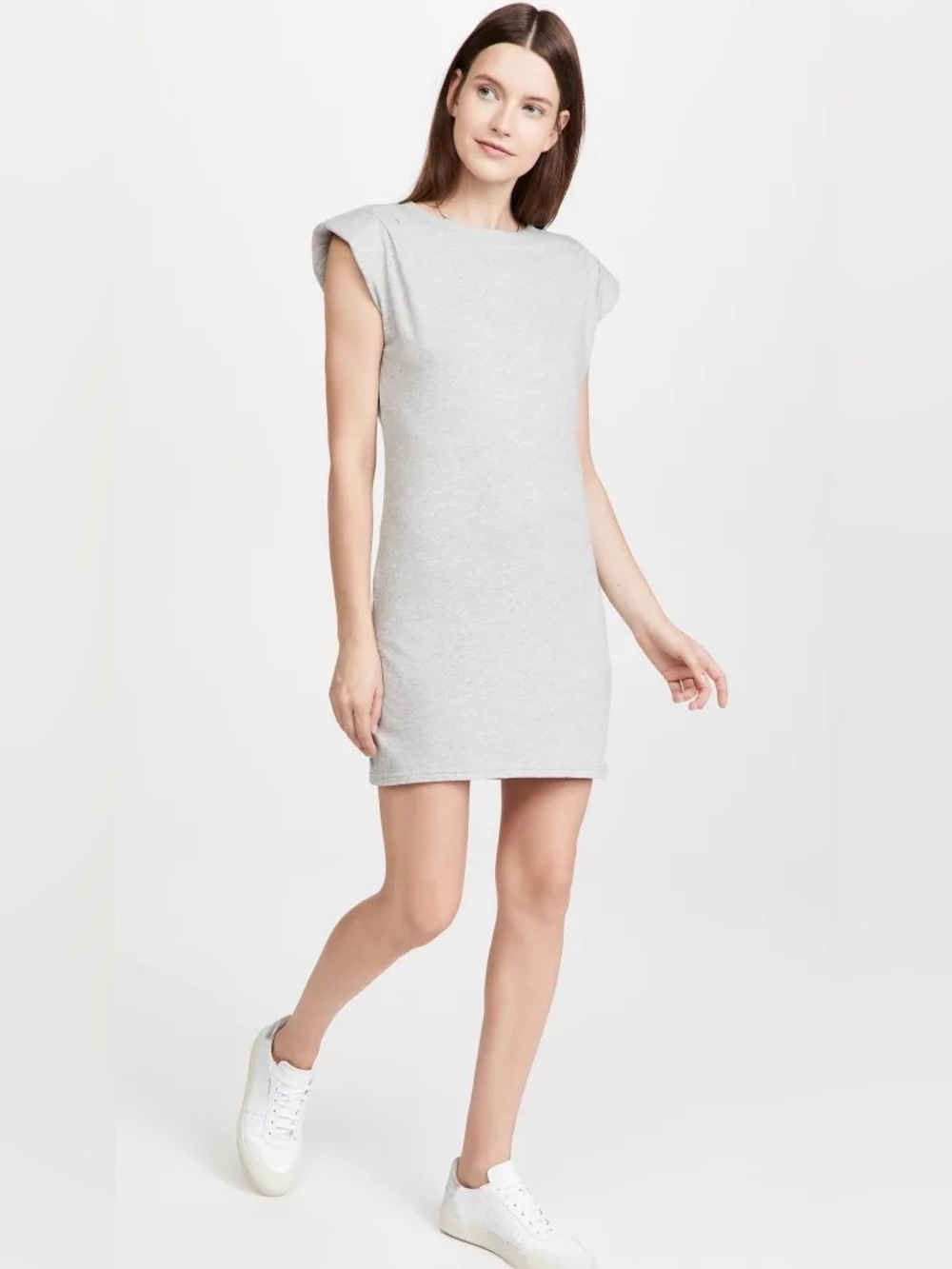 Frame Gray Padded Shoulder Jersey Knit Mini Dress NWT